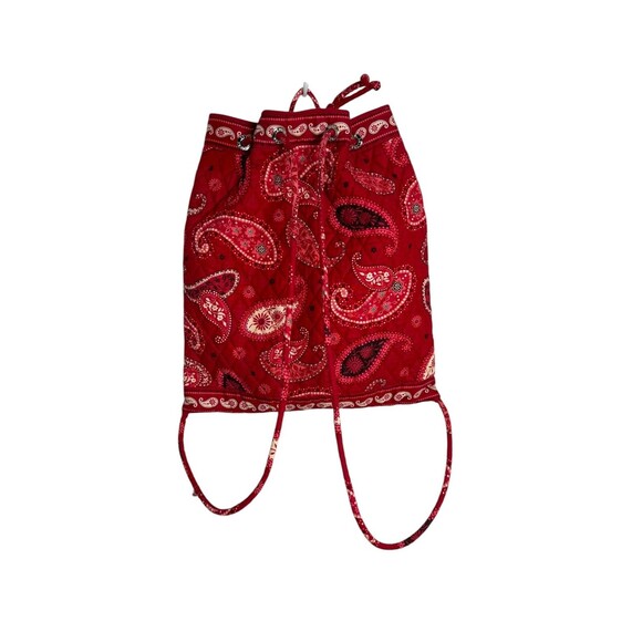 Vera Bradley Backpack Womens Red Pink Paisley Quilted Cotton Drawstring Bag - Picture 2 of 7